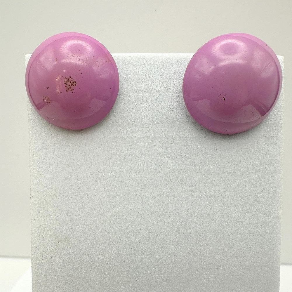 Vintage 80s Purple Enamel Button Earrings Large Round Stud Pink Lavender Jewelry